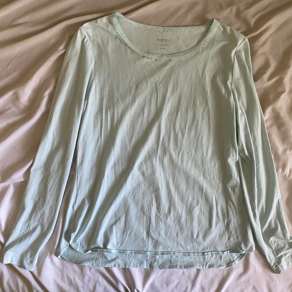 Lafayette 148 Women's Long Sleeve Mint Green Teal Shirt Cotton Blend size M/L